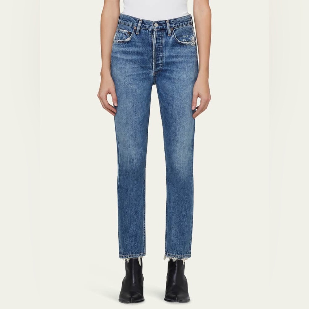 AGOLDE Riley High Rise Straight Crop Jeans Womens Size 27 distressed Medium Wash